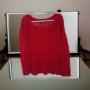 a.n.a Women's Plus Size 2X Red Open Knit  Sweater – Lightweight Layering Top